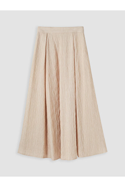 LC Waikiki Nevavm Striped Pleated Skirt with Elastic Waist and Difference in ...
