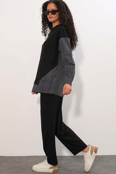 Bigdart Women's Striped Woven Double Suit 6750 - Black