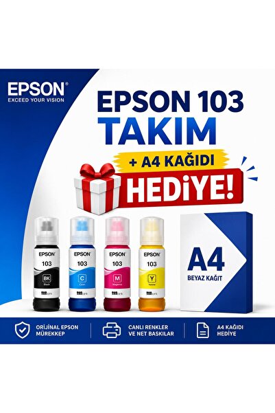 EPSON 103 L3250 Orjinal 4 Renk Mürekkep Kartuş Takımı 65ml