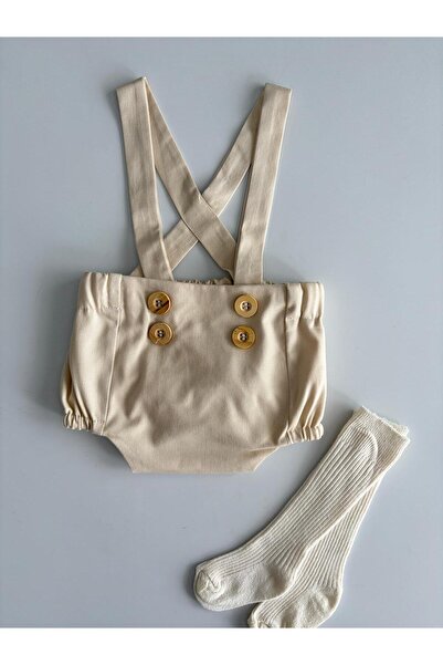 il mio bambino Cream Color Baby Boy Strap Salopet 3-6 Months - 2 Years