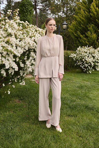 Birgül Bektaş Stone Lanthe Chiffon Detailed Trouser Suit