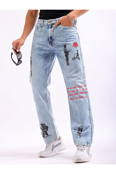 The Indian Garage Co By Styli Men Straight Fit Character Print Jeans