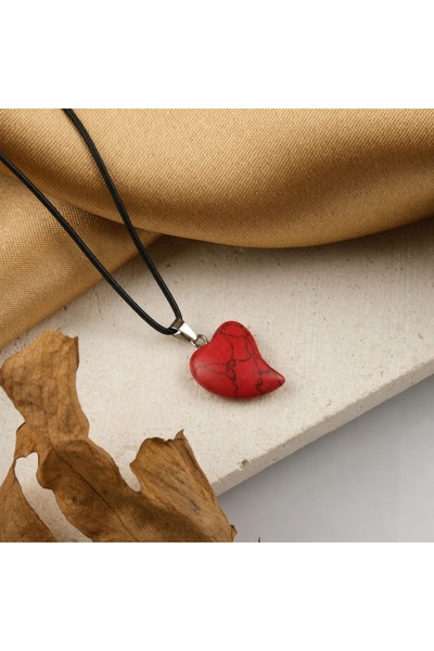 Liacharm Red Howlite Natural Stone Heart Pendant - Love and Energy Themed Lea...