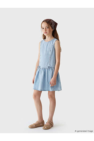 LC Waikiki Nevavm Girls' Jean Dress with Bow Detail