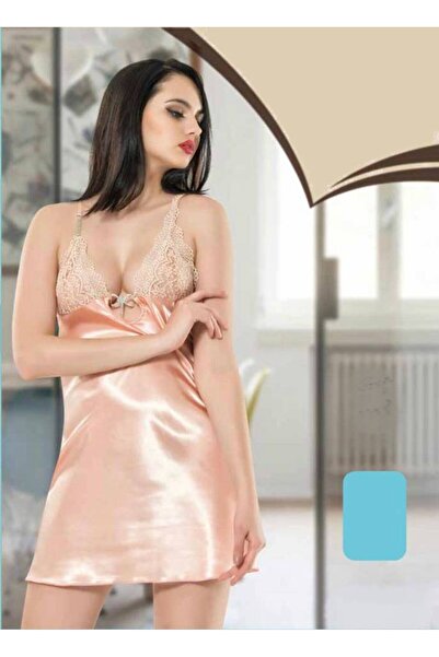 FIRST STYLE قميص نوم تركي قصير من الساتان الناعم المزين بالدانتيل بإطلالة جمي...