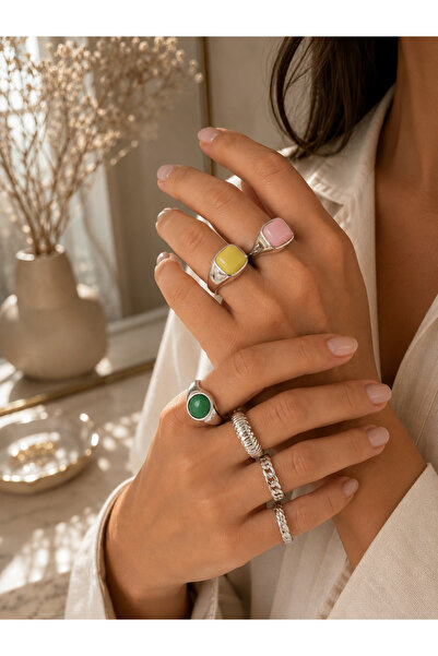 Girift Vintage Doren Metal 6 Piece Colorful Stone Ring Set