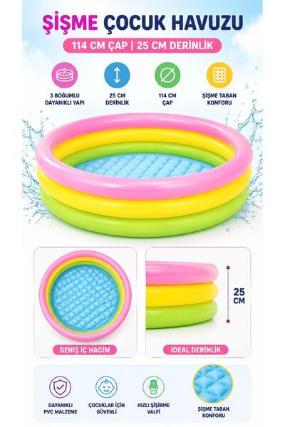 BYCEGU Üç Boğumlu Şişme Taban Çocuk Havuzu 114 cm Çapında Oval Havuz 25 cm De...