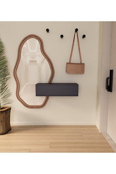 morepp Oslo 70cm Duvara Monte Tek Kapaklı Raflı Modern Dresuar Antrasit-Antrasit