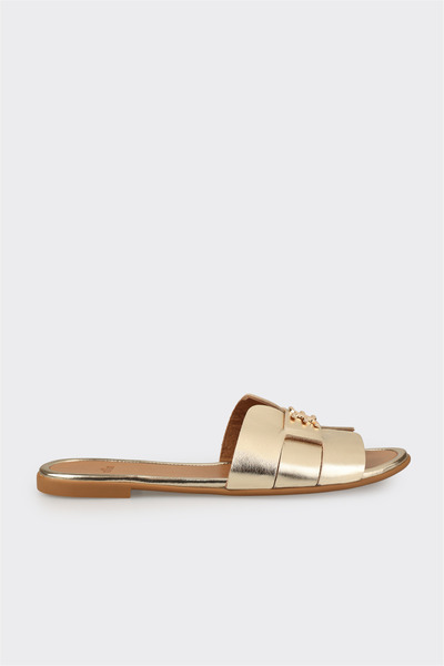 Elle Shoes Gold Deri Kadın Terlik