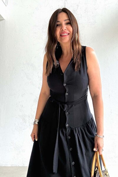 ELVAN TOLON Belted Sleeveless Dress Black