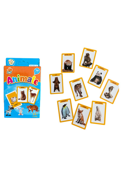 Stuniko ® Joc Educativ Carduri cu Animale, 36 Piese Față-Verso, Romana-Englez...