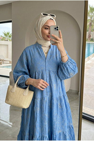 Kirazca Butik Women's Gold Thread Embroidered Hijab Dress