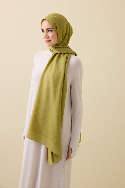 Imannoor İman I Kafes Zeytin Yeşili Pamuk İpek Şal 70x200