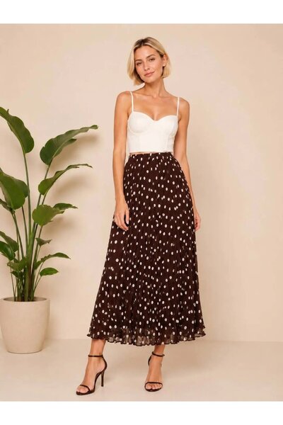 Park Karon Women's Polka Dot Elastic Waist Lined Chiffon Skirt 26069