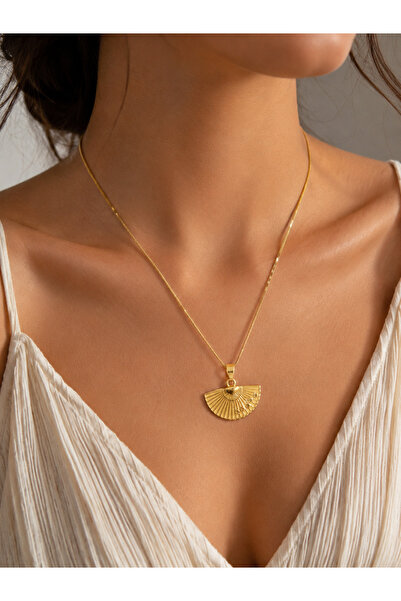 Selay Accessory Gold Sarı Yelpaze Figürlü Kolye – Ayarlanabilir Zincirli Şık ...