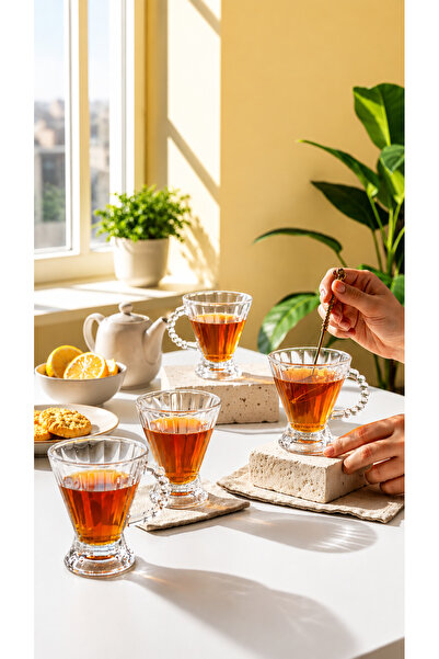 Maloria 6 Pieces of Tea Cups with Bead Handles, Heat-Resistant Presentation C...