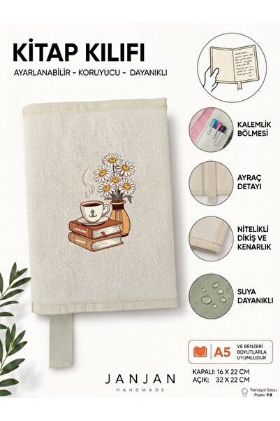 JANJAN DOĞAL KUMAŞ Kitap Kılıf,Yıkanabilir Kitap Kılıfı,Kitap Koruyucu,32x22 ...
