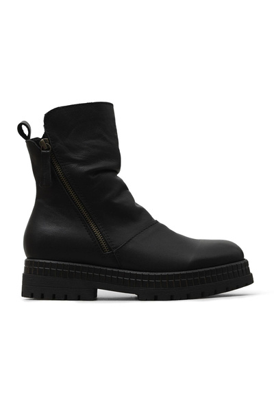 BUENO Black Leather Women's Flat Boots
