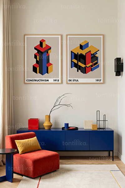 Tontilika Innovative Traces of Abstract Geometric Art 2-Piece Wooden Framed P...