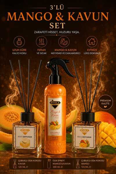 Rivola 3'lü Mango ve Kavun Oda Kokusu Seti Meyvemsi Ev Parfümü