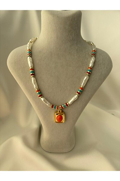 LioraJewellry Renkli Boncuklu Kolye Turuncu