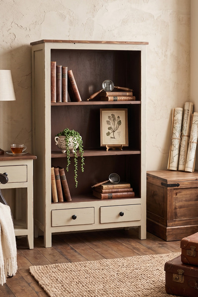 AdnDesing Vintage Ahşap Kitaplık Retro Çok Amaçlı Salon Dolabı Masif Raflı Ki...