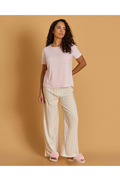 REDTAG Women Pink And Cream Pyjama Set