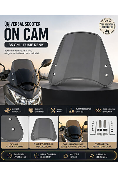 JK ÜNİVERSAL SCOOTER ÖN CAM 35 CM FÜME RENK