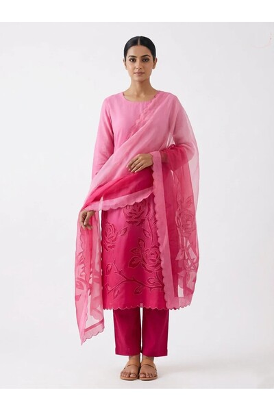 PRIYA'S PANACHE Unstitched Pink Mul Chanderi Embroidered Salwar Suit for Wome...