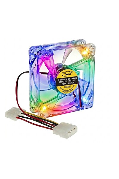 Koodmax 12cm Kasa Fanı - 4 Renk Led Işıklı - Şeffaf - Molex Bağlantı