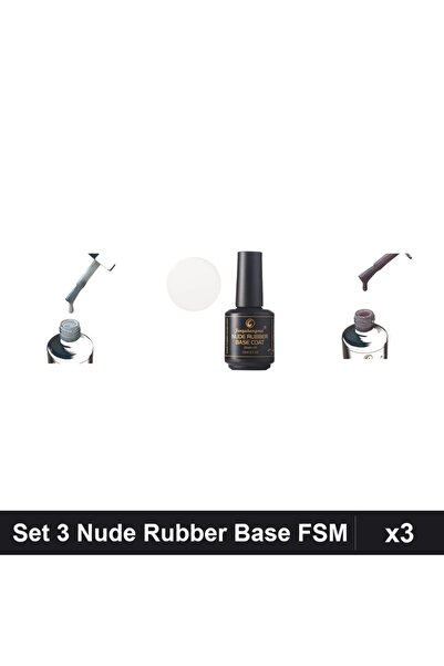 FSM Set 3 Nude Rubber Base 15ml - Nr.15 Alb Laptos, Nr.14 - Baza Rubber
