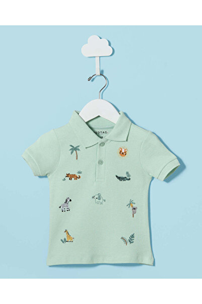REDTAG Infant Boys Blue Printed Polo T Shirt