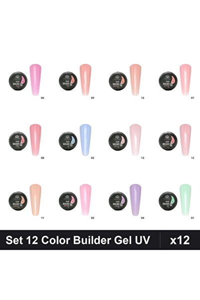 global fashion Set 12 Geluri UV de construcție colorate 15g - Nr.01 Nr.03 Nr....