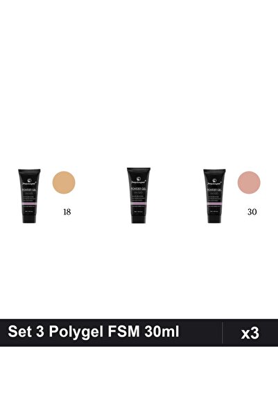 FSM Set 3 Polygel 30ml - Nr.18, Nr.01 CLEAR, Nr.30 - Constructie Unghii