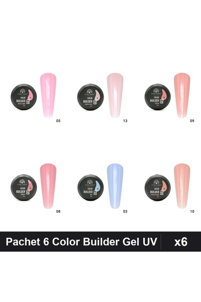 global fashion Pachet 6 Color Builder Gel UV 15g - Nr.05, Nr.13, Nr.09, Nr.08...