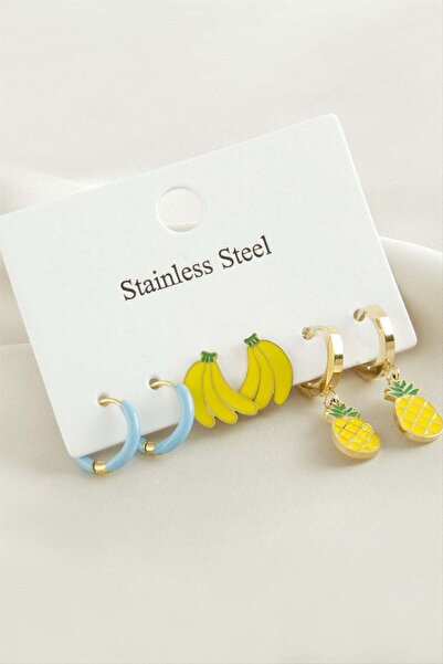 Generic Brand 6 Pieces Pineapple Banana Luxury Steel Earrings