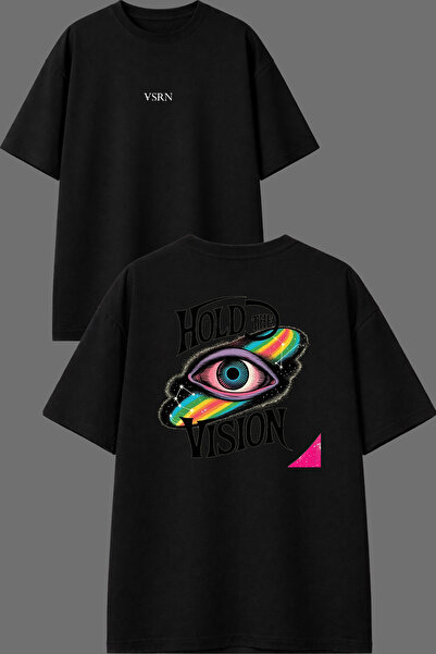VSRN تي شيرت أسود كبير الحجم مطبوع من الأمام والخلف من Hold The Design