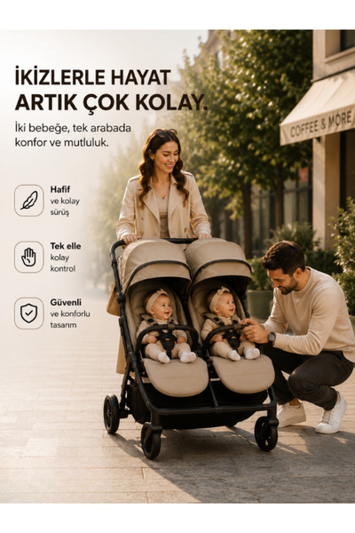 modabebekler İkiz Bebek Arabası Ebeveyn Pencereli Katlanabilir Tam Yatar Çift...