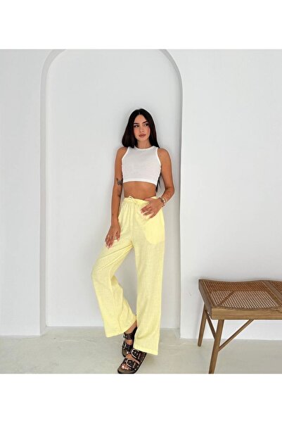BKUzer Women's Linen Trousers with Elastic Waist – Comfortable Fit Summer Pants
