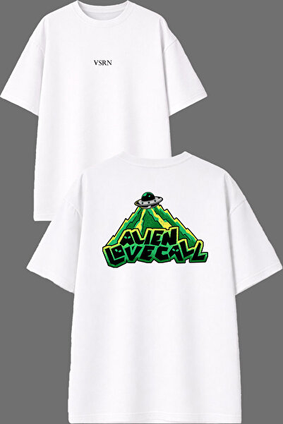 VSRN Tricou oversize alb cu imprimeu față și spate Alien Alıe Design