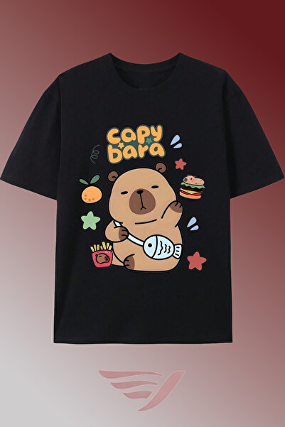 Velostra Unisex Cute Capybara Printed Oversize Crew Neck Cotton Daily Use Com...