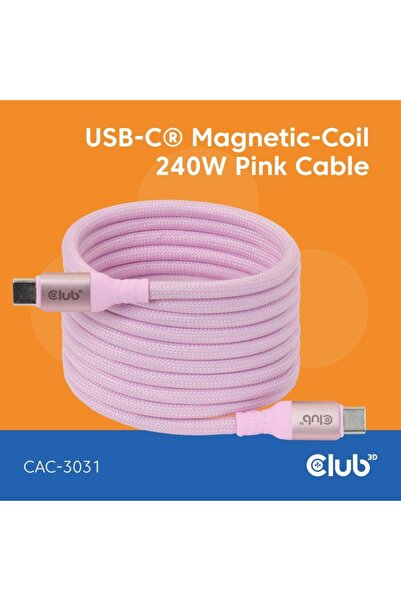 Club 3D Club3D Lifestyle USB-C Magnetisches Kabel 240W 2m rosa St/St