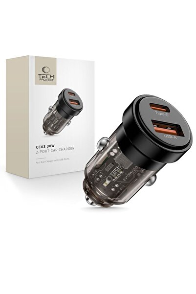 Tech-Protect CC03 ÎNCĂRCĂTOR AUTO CU 2 PORTURI PD30W/QC3.0 NEGRU