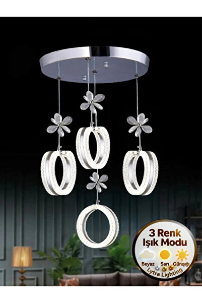 Lüxev Lighting Mozaik Model 4'lü Gümüş 3 Renk Modu Ledli Kristal Taşlı Modern...