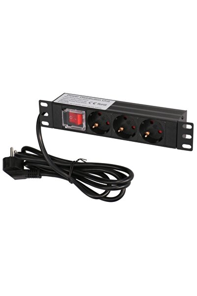 Extralink PDU de alimentare cu 3 prize tip EU, 10 inch, 1U, cu întrerupător, ...
