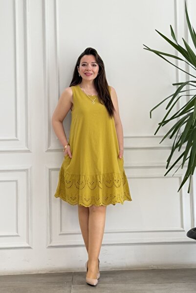 yb yağmur butik Rochie fără mâneci cu detalii festonate la tivul fustei