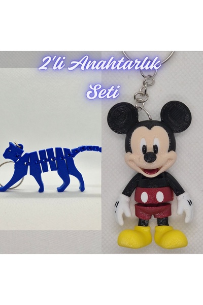 3DAtölyeMaker Blue Flexible Cat and Blue Flexible Mickey Mouse Keychain