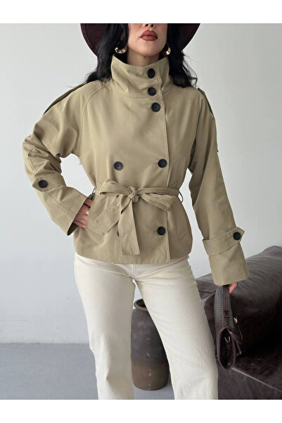 VESS MODA Trench scurt cu guler înalt, model ZR, căptușit, cu detaliu de prot...