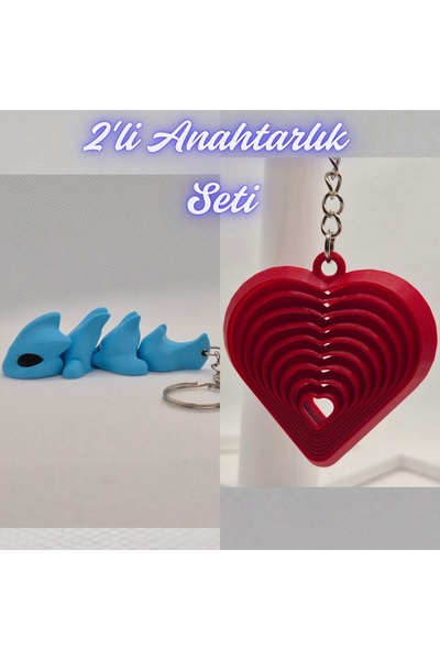3DAtölyeMaker Light Blue Flexible Dragon and Fire Red Moving Heart Keychain