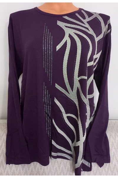 Anne Er Clothing Summer Combed Cotton Blouse Long-Sleeve O-Neck Stone Purple